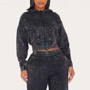 Sudaderas con cremallera lavadas con ácido para mujer, diseño personalizado, sudaderas con cremallera bordadas para mujer, sudaderas de invierno de lana de algodón de alta calidad - Product Image 1