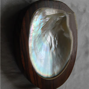 Disque décoratif en coquillage avec motif en bois, bijoux en coquillage, disque et plateau en coquillage, motif artistique naturel, taille 14 cm - Product Image 3