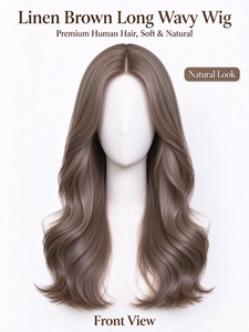 Peluca de Cabello Humano Largo y Ondulado Color Marrón Lino, Fibra Sintética con Ondas Suaves, Línea de Cabello Natural para Uso Diario - Product Image 3