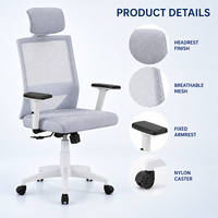 Chaise de bureau en maille à cadre blanc avec appui-tête et verrouillage d'inclinaison pour bureaux à domicile, postes de travail et salles d'étude