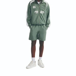 Veste de survêtement pour homme en coton à manches longues, col montant, polaire, séchage rapide, imprimé lettres, vert, de haute qualité, pour l'hiver - Product Image 1