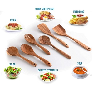 Juego de utensilios de cocina de madera de teca de 5 piezas, cucharas Premium, volteadores, espumadera y espátulas para juego de cucharas de cocina gourmet - Product Image 4