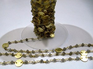 Cuentas facetadas Rondelle de labradorita Natural, Rosario de 3-4mm, moneda de Metal, piedras preciosas, cadena envuelta en alambre con cuentas hechas a mano, vendida por pie - Product Image 3