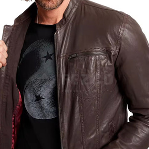 Winter <b>Men's</b> Premium Leather <b>Jacket</b> Stand Collar Front Logo Slim Fit Waterproof Breathable Casual Outerwear - Product Image 6