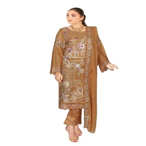 NAYAB Ramsha - Conjunto de 3 Piezas de Lujo, Hecho a Mano, Bordado, de Chifón Multicolor, para Bodas y Fiestas, Diseño Indio-Pakistaní, Sin Costuras - Product Image 1