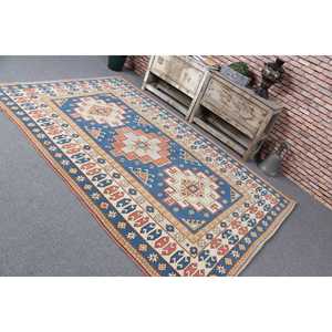 Alfombra Turca de 5.5x8.3 pies, Alfombra Vintage Grande, Alfombra de Lana Azul Sólida - Product Image 4