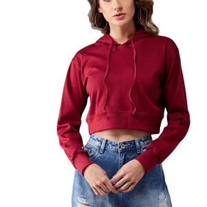 Survêtement à manches longues en coton pour femmes, crop tops, sweat-shirt d'hiver avec logo personnalisé, sweat à capuche court pour femmes, tissu tricoté, vente en gros - Product Image 1