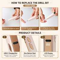 Stylo perceuse à ongles électrique 2-en-1 avec lampe LED, lime à ongles rechargeable pour acrylique, gel, vernis, usage professionnel et domestique
