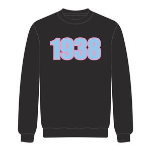 1938 Jack y Jill of America Sudadera negra de cuello redondo Bordado de chenilla azul Ropa de organizaciones profesionales cívicas negras - Product Image 2