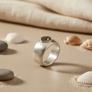 Anillo de Joyería Fina para Mujer, Hecho a Mano, Chapado en Rodio, Plata 925, con Piedra Cuadrada de Cuarzo Ahumado, Certificado GRS - Product Image 2