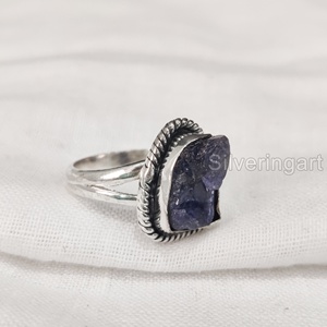 Joyería de piedra en bruto, anillo de mujer, piedra preciosa de tanzanita Natural, piedra natal de diciembre, anillo bohemio, joyería, anillo de Plata de Ley 925 - Product Image 1