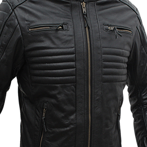 Veste de moto en cuir véritable noir motard avec armure noire dans un nouveau style vente en gros - Product Image 6