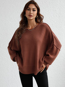 Stylish Women's Crew Neck <b>Knit</b> <b>Loose</b> Simple Separation Pullover Causal <b>Sweaters</b> for Women Warm - Product Image 3
