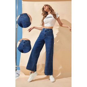 OSCA Vintage Funky Eco-Friendly Plating Cotton Wide Leg Stone Blue Denim <b>Jeans</b> <b>Women</b> High Rise Waist Loose Fit Street Style Size - Product Image 6
