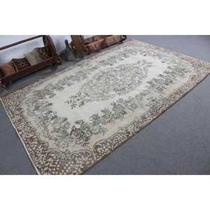 Turkish 5.8x9 ft Vintage Southwestern Rug <b>Brown</b> <b>Wool</b> Eco-Friendly Patchwork with Latex Backing - Product Image 2