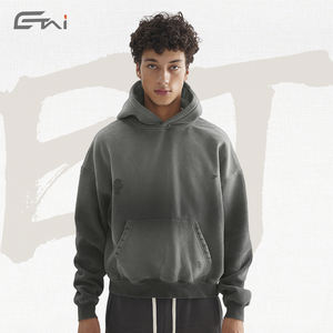 เสื้อฮู้ด Boxy แบบครอปสำหรับผู้ชายเสื้อผ้าแนวสตรีทเสื้อฮู้ดโอเวอร์ไซส์เปิดไหล่ตก - Product Image 5