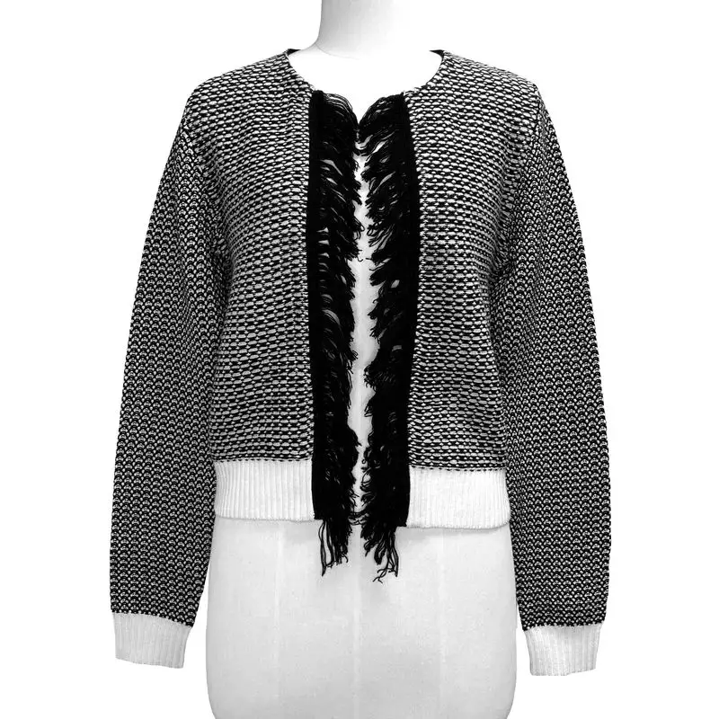New Women Fashionable Custom Wool Acrylic Textured Knit Round Neck Long Sleeve Fringing Tassel Cardigan