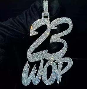 Plaqué or blanc 14 carats 3,30 ct diamant taille moissanite pendentif initial personnalisable bijoux à breloques en argent sterling 925 pour les fêtes - Product Image 3