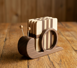 Posavasos Clásico de Madera Natural con Diseño de Caracol |   Posavasos de Madera Maciza Hechos a Mano |   Vaso Resistente al Calor de 5 mm Ecológico para Bebidas - Product Image 3