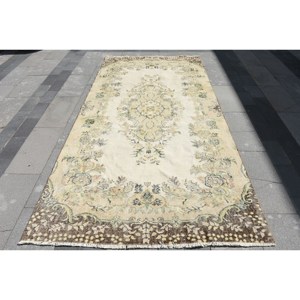 Clásico Beige marrón 4,9X9,8 pies hecho a mano de piel de lana alfombra turca Patchwork para sala de estar pasillo de noche forma Rectangular látex - Product Image 1