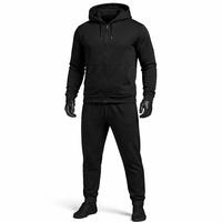 Ensemble de survêtement personnalisé noir uni avec fermeture éclair, veste à capuche et pantalon de jogging en coton et polyester, OEM ODM, unisexe, vêtements de sport écologiques