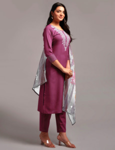 New Designer Exclusive Traditional Designer Wine Color <b>Kurta</b> Set Kurti Pant with Fancy Dupatta for Beautiful Women for Festival - Product Image 3