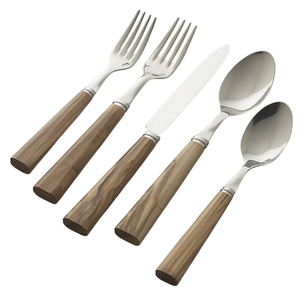 Ensemble de couverts classique en acier inoxydable avec manche en bois, finition miroir dorée, couverts écologiques avec manche en bois pour la table à manger - Product Image 2