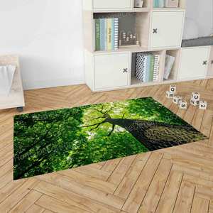 Tapis imprimé paysage d'arbres à feuilles vertes, style ferme, salle de bain, luxe, tapis fin non tissé - Product Image 1