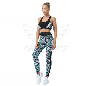 Cintura elástica transpirable de alta calidad para mujer Impresión de logotipo personalizado 2024 Sports Fitness Yoga Set 2 piezas - Product Image 2