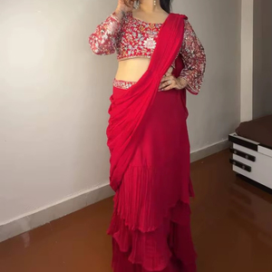 ผ้าจอร์เจียแบบดั้งเดิมหรูหรา3ชั้นมีระบายงานปักลวดลายสวยงาม - Product Image 1