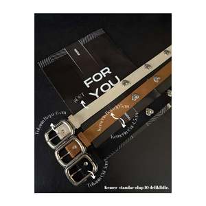 Ceinture pour pantalon, veste, chemise et robe pour femme avec boucle carrée et accessoire en forme de cœur - Noir-brun-beige-noir - Product Image 1