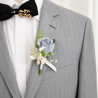 Boutonnier Pengiring Pria Pernikahan Buatan Tangan, Corsage Pergelangan Tangan Pengantin Mawar Palsu untuk Pengiring Pengantin, Aksen Dekoratif Gaya Korea
