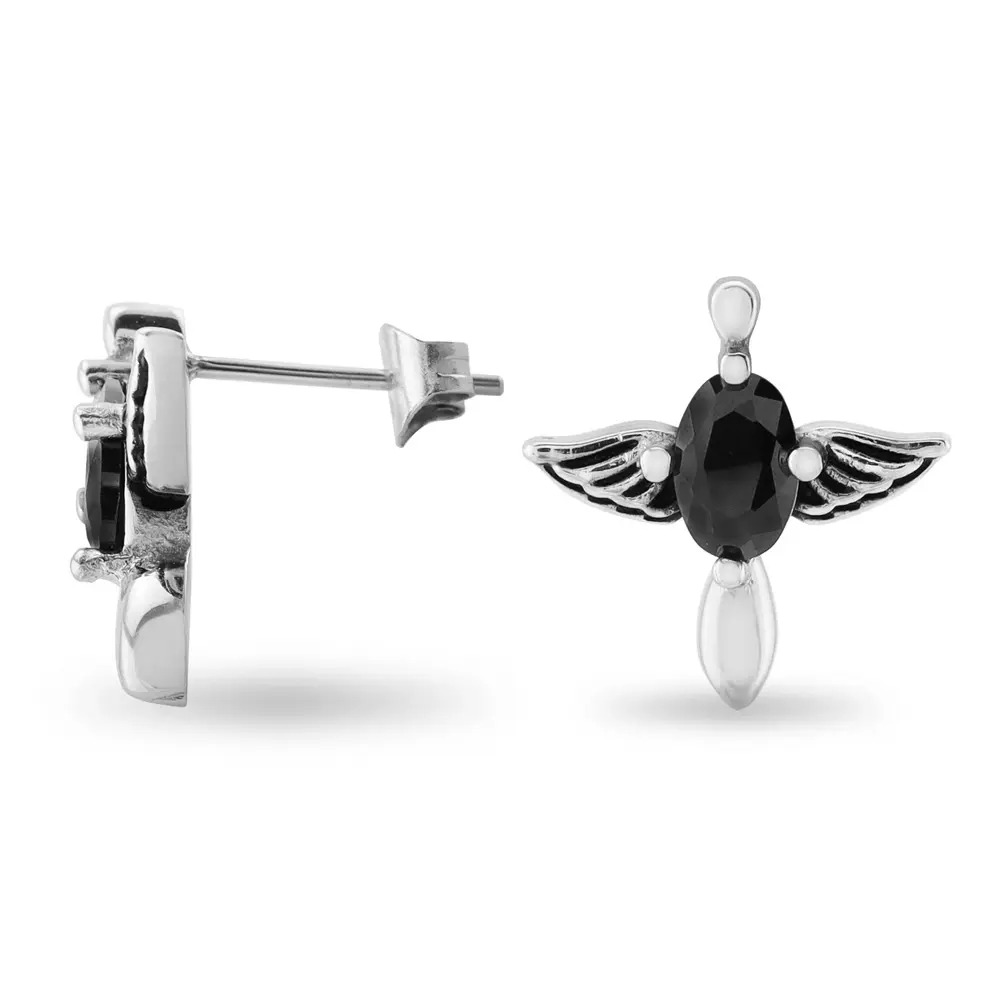 Wholesale Jewelry Top Grade Black CZ Center With Wings Stainless Steel Earrings Premium Quality High Demanded for Women