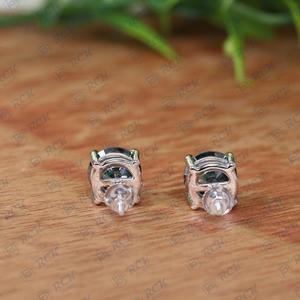 925 <b>Sterling</b> <b>Silver</b> Classic <b>Stud</b> <b>Earrings</b> with Green Diamond Round Cut Simple Wedding Gift for Women Moissanite Jewelry - Product Image 3