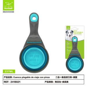 Gamelle de voyage pliable 2-en-1 pour animaux de compagnie avec sac de conservation à clip alimentaire, accessoire d'alimentation pour chiens et chats, fabricant en gros - Product Image 1