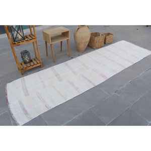 Alfombra Turca Vintage de Lana Blanca, 3x10.2 pies - Product Image 2