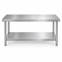 Table de travail en acier inoxydable double couche personnalisable, acier inoxydable 201, épaisseur 1,0 mm, pour restaurant, cantine