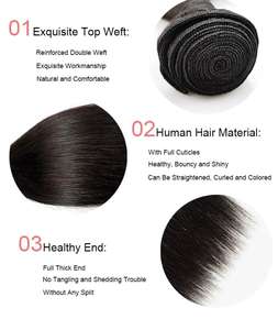 Extensions de cheveux de qualité supérieure, 100% vierges, Remy, longues, épaisses, lisses et soyeuses, cuticules intactes, parfaitement intégrées, sans nœuds, unisexes - Product Image 5