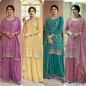 Hermoso conjunto de 3 piezas de salwar kameez de seda listo para usar con dupatta, bordado con hilo y lentejuelas, elástico y sin arrugas. - Product Image 6