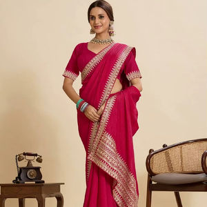 New Arrival 2022 Modern Indian Traditional Vichitra Silk with Sequence <b>Lace</b> Saree for Women Party Supplier India - Product Image 1