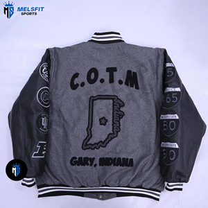 Meilleur prix de gros, veste universitaire pour homme avec logo personnalisé, col montant, broderie sur le devant, style tendance, coupe confortable - Product Image 2