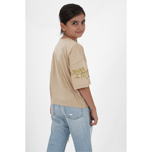 Camiseta de tela de Jersey beige para niñas, cuello redondo con diseño estampado - Product Image 5