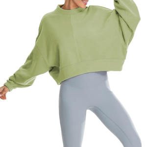 Sudadera de cuello redondo recortada Yoga gimnasio entrenamiento impresión personalizada pulóver Streetwear bordado Logo sudadera para mujer de punto - Product Image 4