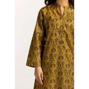 Camisa de Rayón con Estampado Floral Dorado IUSTK-280, Silueta Recta con Elegante Diseño de Césped - Product Image 3