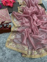 Vêtement ethnique indien lourd Kasturi soie Georgette Saree avec fantaisie Dori avec fantaisie Zari et séquence complète travail fête porter Saree