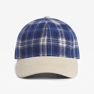 Casquette de baseball décontractée unisexe à 6 panneaux en flanelle à carreaux bleus avec visière en velours côtelé, personnalisable avec logo, haute qualité, OEM ODM, faible MOQ - Product Image 1