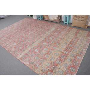 6.7x10.9 ft Vintage Rug, Turkish Oversize Rug, <b>Red</b> Camouflage <b>Wool</b> Rug - Product Image 2