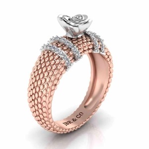 Best Offer Round Diamond Rose Gold Two Tone 925 <b>Sterling</b> <b>Silver</b> Heartily Beads Rose Engagement <b>Ring</b> For Women At Best Price - Product Image 2