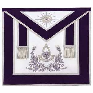 Everyday Oversleeve Regalia Hand Embroidered Silver Embroidery Purple Velvet Masonic past Master Leather <b>Apron</b> - Product Image 1
