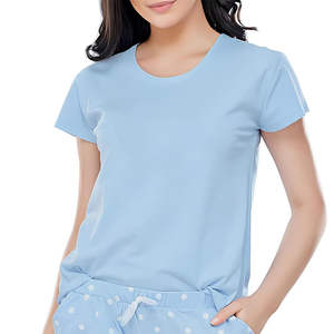 Ensemble décontracté pour femme, coupe classique, haut à manches courtes et short, respirant, écologique, imperméable, uni, 100% coton, couleurs personnalisées - Product Image 6